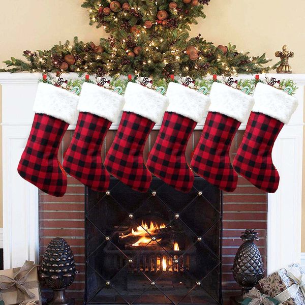 

plaid christmas stocking gift bag xmas tree ornament socks santa candy gift bags home party christmas decorations