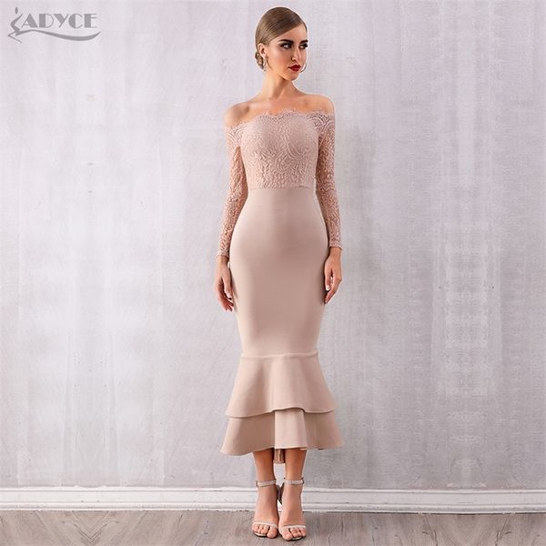 

adyce summer women off shoulder lace bandage dress celebrity party dress vestidos long sleeve slash neck bodycon club dress y200418, Black;gray