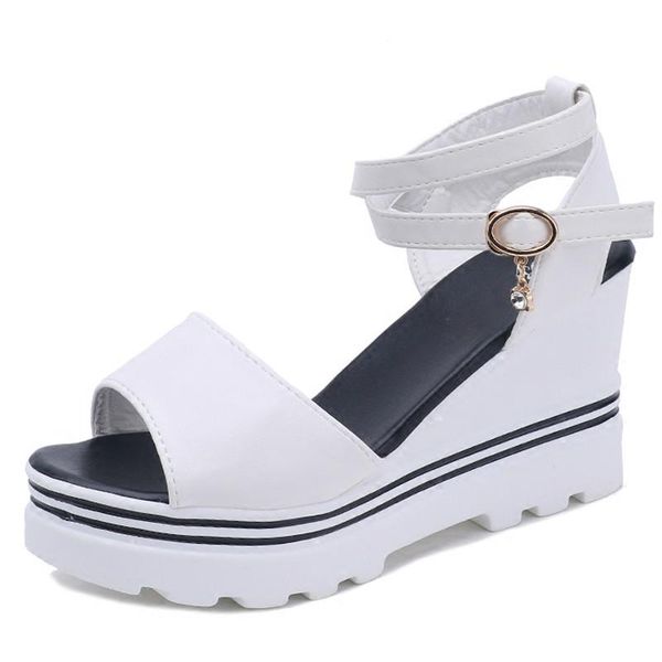 

summer korean muffin fish head women sandals with platform sandals wild simple shoes shook with students in m698, Black