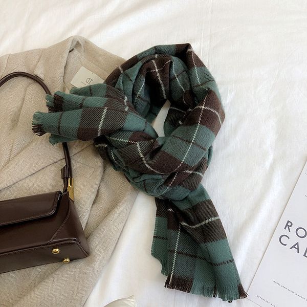 

korean plaid cashmere like soft scarf for men and women, Blue;gray