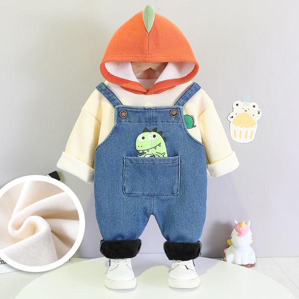 

winter baby boys girls warm clothing cartoon sets hooded coat + pants kids child puls velvet clothes suits kids outfits 1021, White