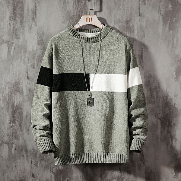 

2021 new fashion classic o-neck striped sweater men's oversize pull plus size -5xl long sleeves pullover for autumn spring winter mj1s, White;black
