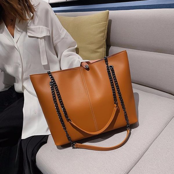 

2020 women leather handbags large capacity casual tote bag female sac a main female leather shoulder bag chains vintage ladies