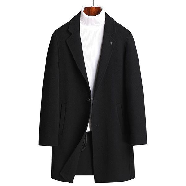 

2021 han edition in the fall and winter of the new fur coat in men's long handsome cashmere woolen cloth trench coat, Black