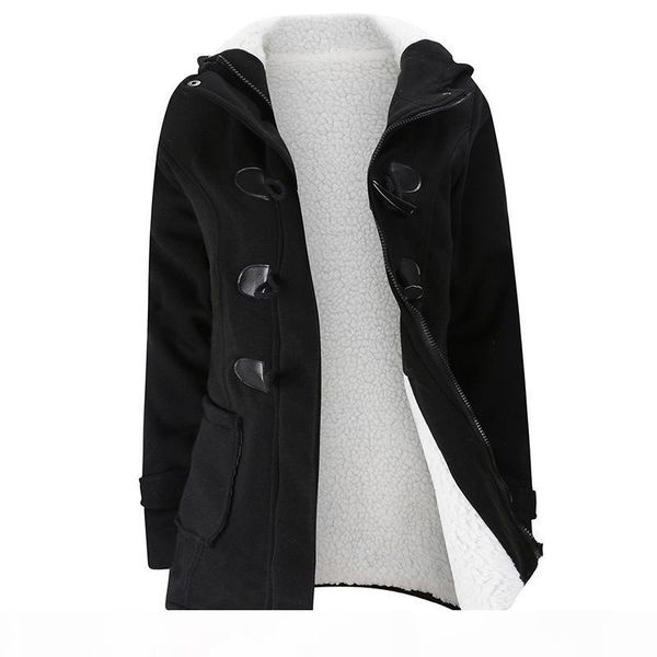 

2020 new autumn winter womens horn button coat slim warm woolen jackets female outwear plus size hooded coats for women 5xl 6xl t200814, Black