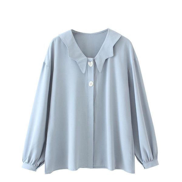 

women's blouses & shirts plus size 2021 spring and summer cool white blue shell button turn-down collar long-sleeved loose-fit thin cas