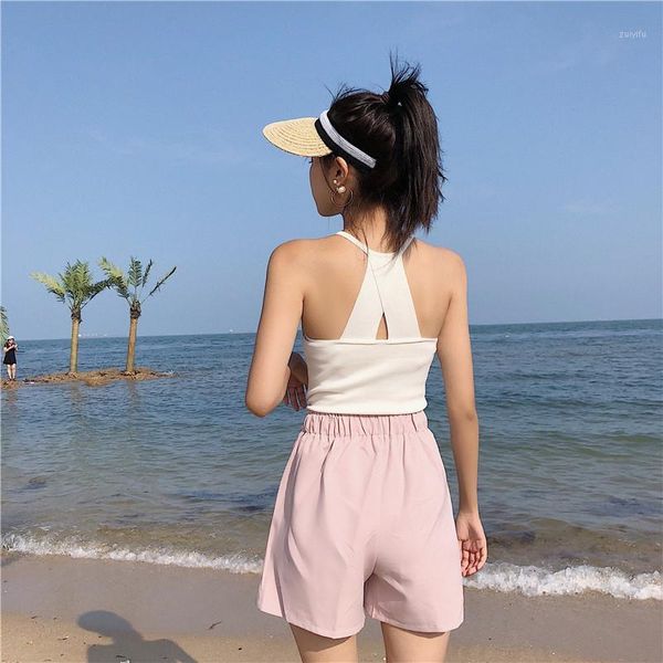 

summer women's slim knitting backless camisole female knitted chic off shoulder tanks sleeveless t shirts for girl 20181, White