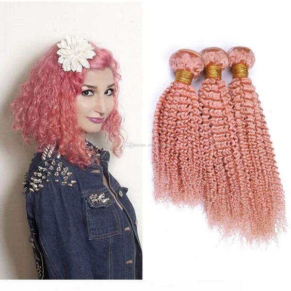 

afro kinky curly human hair extensions pink color hair 3bundles pure pink color hair weaves 3pcs lot for woman, Black