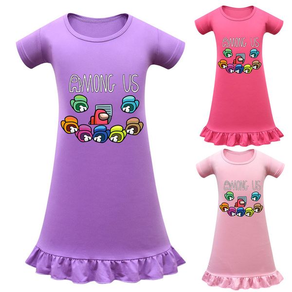 

game among us dresses cute cartoon anime dress princess girl one piece dresses juniors summer short sleeve pajamas mini skirt g10601, Red;yellow