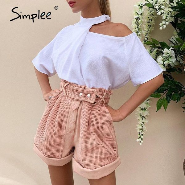 

women's shorts simplee women pink casual hollow out spring summer vintage party fashion holiday ladies bottom 20211, White;black