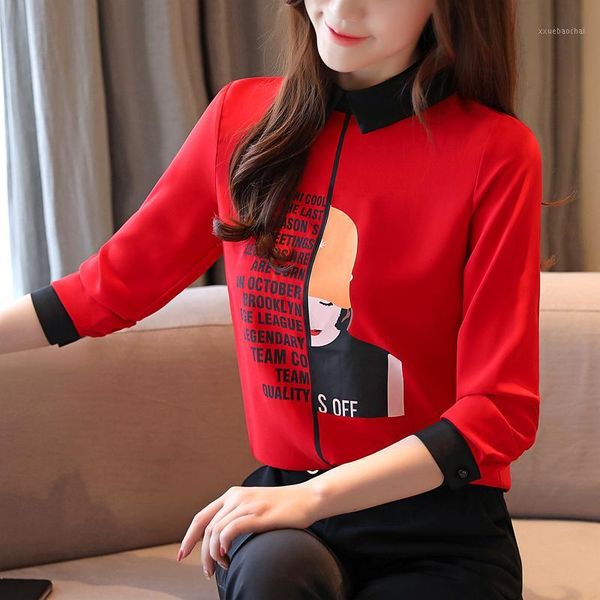 

new chic women blouse chiffon shirts office lady 2020 spring blouses women letter girl printing long sleeve blusas mujer1, White