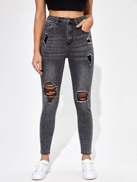 

high-waisted distressed skinny jeans c5xp#, Blue