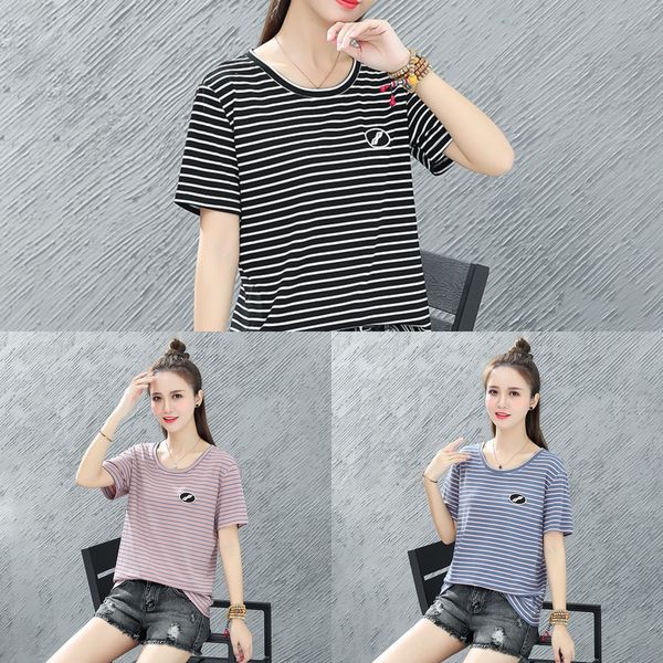 

loose t-stripe 2020 women's summer dress new style korean short sleeve looks t-shirt t-shirt slim and versatile bsqmy, White