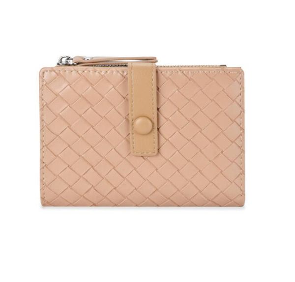 

purse ladies short bi-fold simple woven zipper female wallet medium thin wallet card holders, Red;black