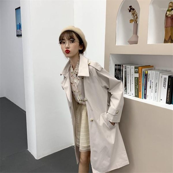 

2020 new autumn trend women's windbreaker elegant waist belt loose black khaki blue spring long trench coat for women outwear1, Tan;black