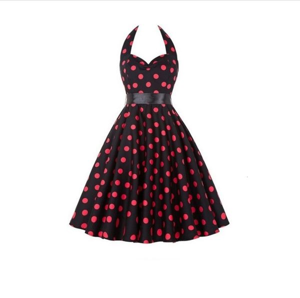 

thin new hepburn style waist shows dot swing dress in summer, Black;gray