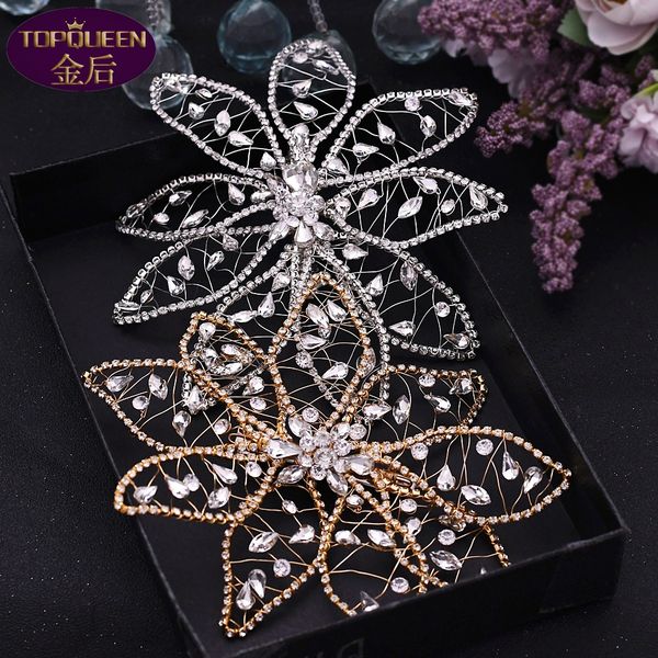 

gold flower hairpin diamond tiara baroque crystal bridal headwear crown rhinestone with wedding jewelry hair accessories diamond bridal crow, Silver