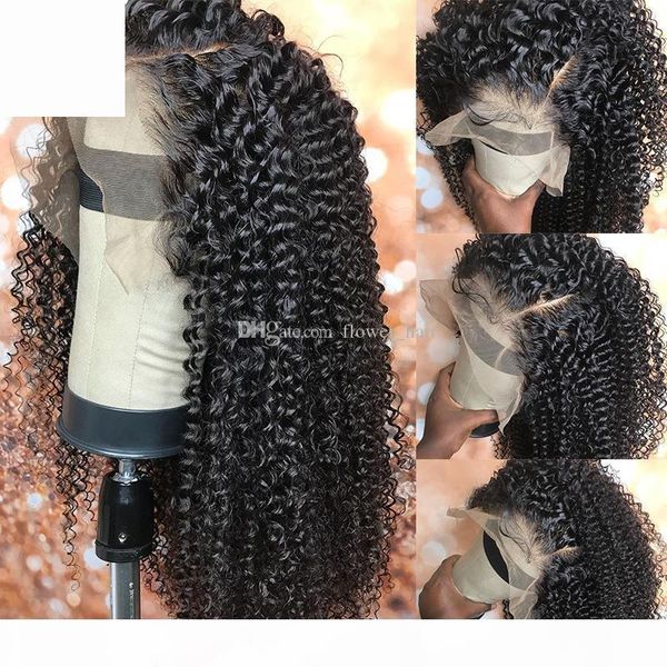 

silk full lace human hair wigs kinky curly with baby hair brazilian virgin hair natural hairline for black women bleached knots, Black;brown