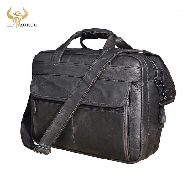 

briefcases luxury men natural leather antique style briefcase business 15.6" lapcases attache messenger bag portfolio male b10011