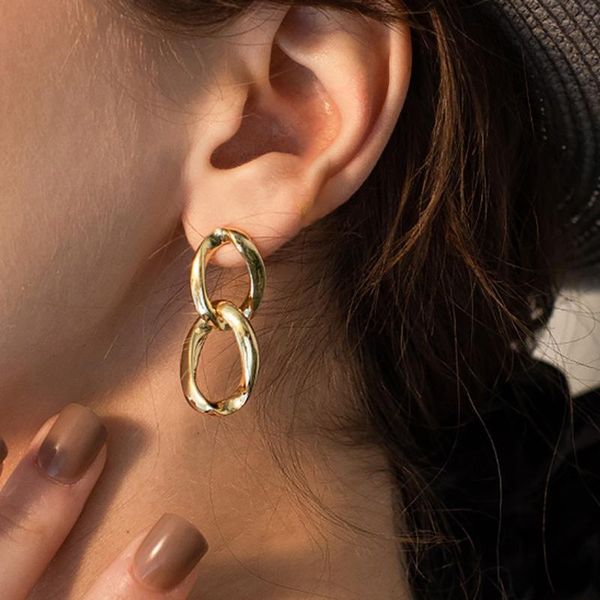 

vintage double circle metal drop earrings for women female korean geometry gold earring wedding 2021 trend fashion jewelry, Silver