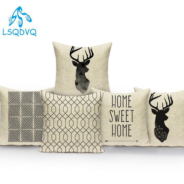 

cushion/decorative pillow black white simple geometric animals deer cotton linen cover cojines decorativos para sofa cushion for living room