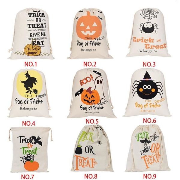 

2021 halloween candy bag gift sack treat or trick pumpkin printed canvas bags hallowmas christmas party festival drawstring bag