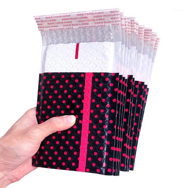 

10pcs 4x7'' black polka dots print thank you poly bubble mailer self sealing padded envelope bag,bowknot design for gift mailing1