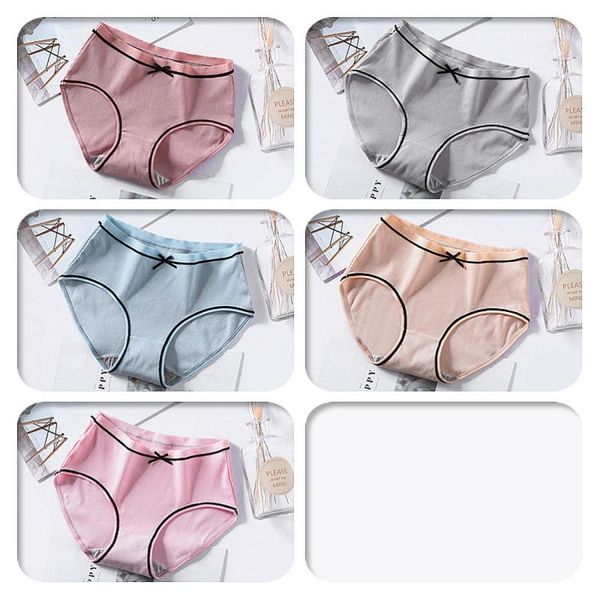 

5 pcs set women underwear students girl bowknot mid-waist cute pants, Red;black