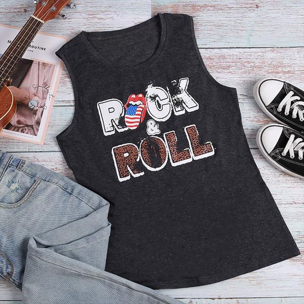 

women rock roll american flag tank vogue femme summer girl dark grey punk plus size loose graphic sleeveless festival vest, White
