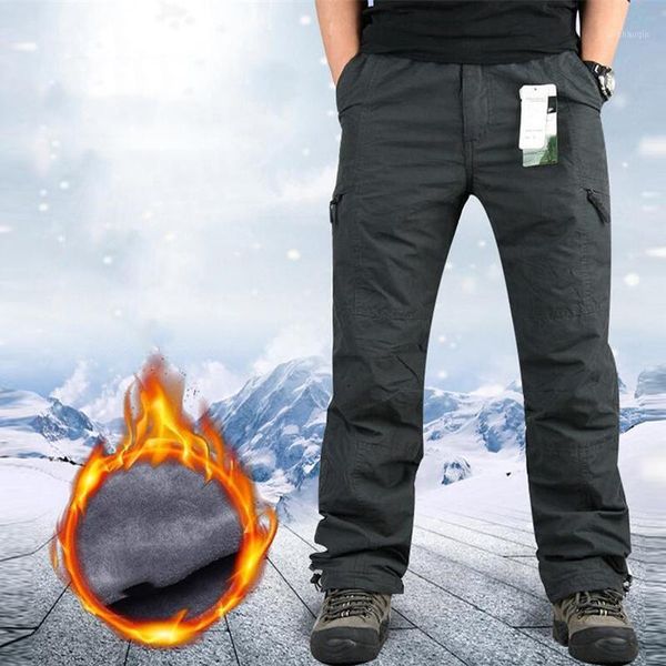 

winter thick fleece thermal casual pants outdoor hiking climb trousers multi-pocket cotton cargo pant pantalon tactico1, Black;green