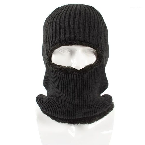 

winter knitted cycling hat outdoor male windproof cap protective earmuff face neck warmer1, Black