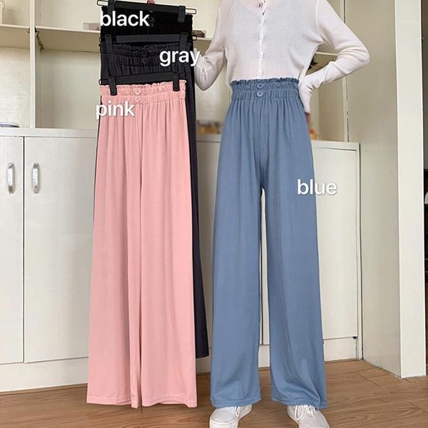 

spring autumn retro casual loose high waist droop leg straight pants1, Black;white