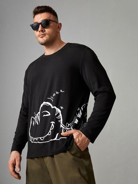 

extended sizes men letter & crocodile print tee f0as#, White;black