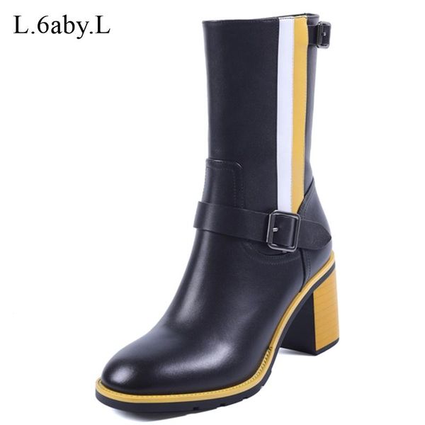 

новый стиль мода кожи mid ботинок boots с в осени зима 2020 высоких каблуков средних сапог платье партии цвет matching size34-40, Black