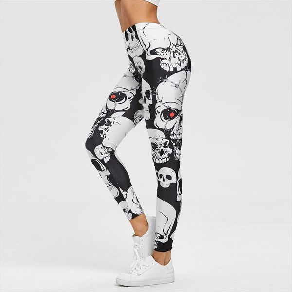 

punk style skull leggings women printed leggings high waist sports skinny workout fitness 2020 mujer pants 20, Black