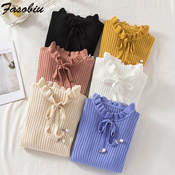 

2020 autumn winter new half-high collar pullover sweater women slim bow-knot long sleeve quality knitted sweater jumper, White;black