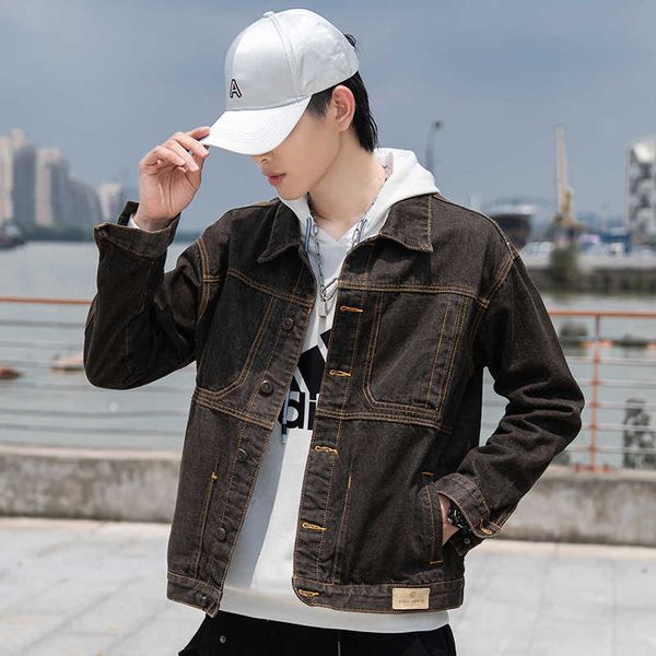 

2021 new dark brown casual mens denim jacket plus size 5xl bomber jacket men cowboy mens jeans jacket chaqueta hombre, Black;brown