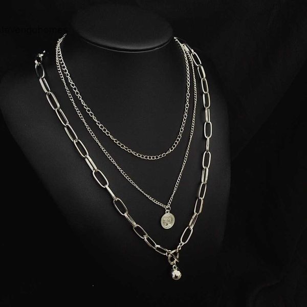 

hip drop step hop water into three accessories layer necklace net red beauty head sweater chain women's jewelry, Silver