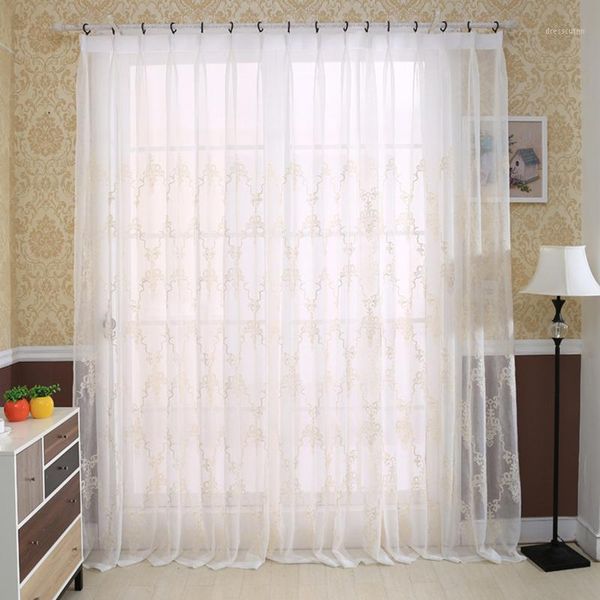 

european cotton and linen luxury sheer curtains for living room tulle window embroidered voile curtain for bedroom white yarn1