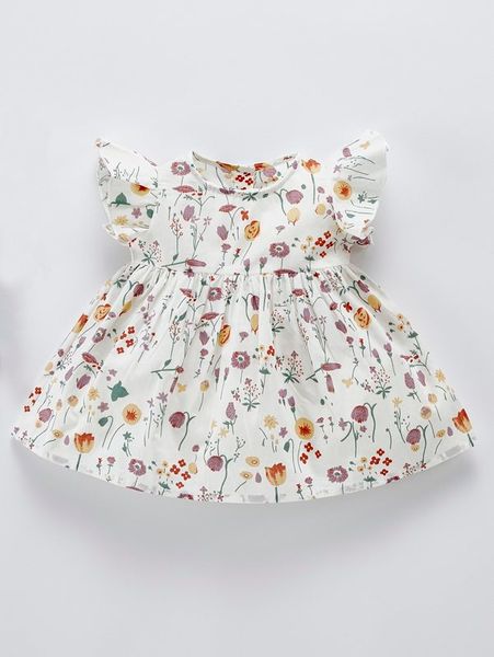 

baby floral print ruffle trim dress she, Red;yellow