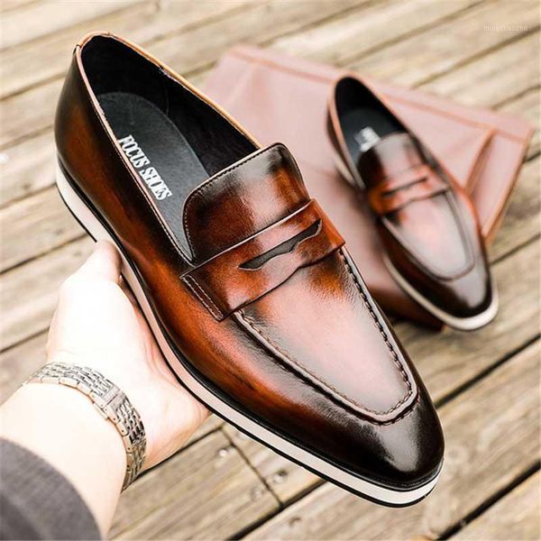 

dress shoes men brogue oxfords genuine calf leather pointed toe platform slip on male formal footwear wedding party shoes1, Black