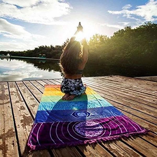 

yoga mats 150x150cm/75cm non-slip fitness bohemia mandala rainbow blanket cotton tapestry beach towel camping picnic mat1