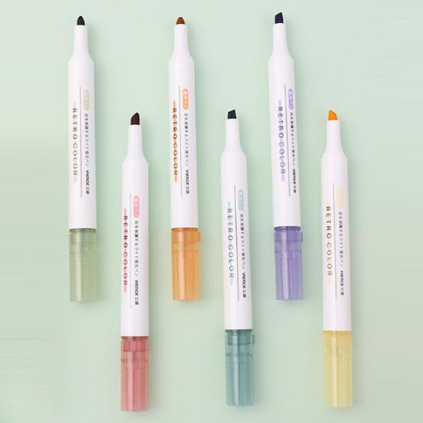 

6pcs creative new high capacity double highlighter hand account marker pen drawing pen marcador child gift office&school suppli1, Black;red