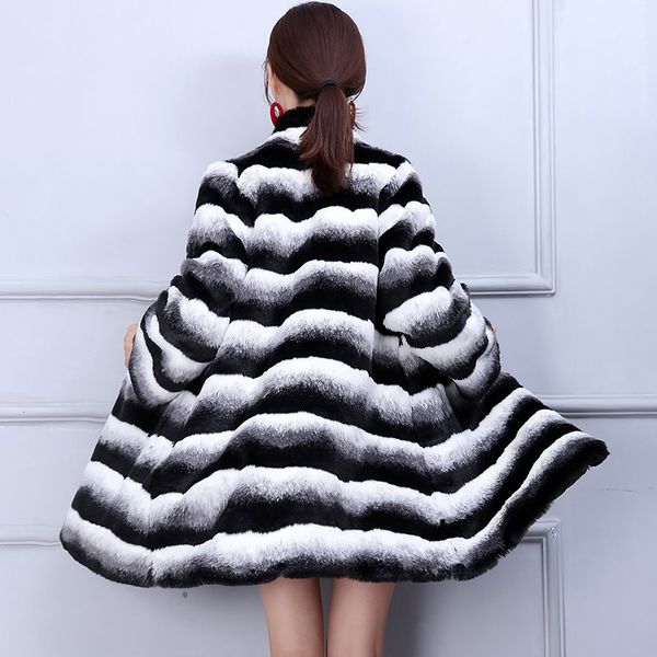 Nerazzurri Kış Chinchilla Kürk Kadın Moda Pist Uzun Kollu Lüks Kalınlaşmak Artı Boyutu Faux Kürk Ceket 5XL 6XL 201209