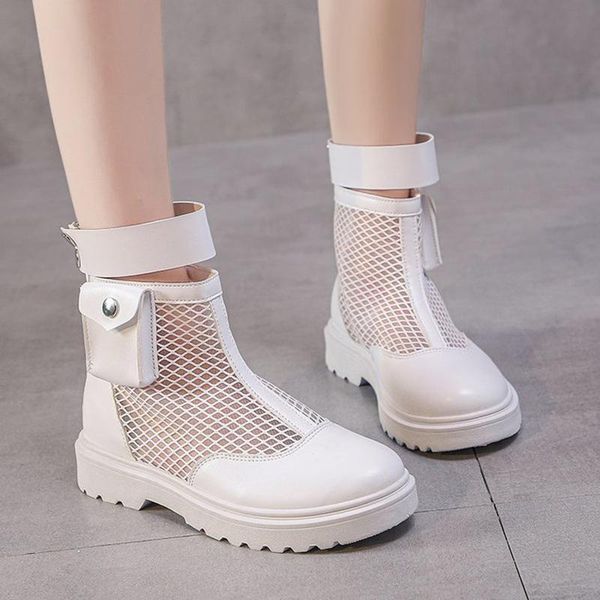 

boots breathable mesh cool women fashion back zipper round toe platform woman soft comfortable casual shoes, Black