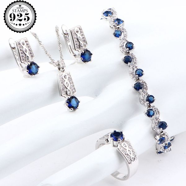 

blue zirconia silver 925 bridal sets for women luxury wedding costume jewelry pendants bracelets rings earrings necklace, Black