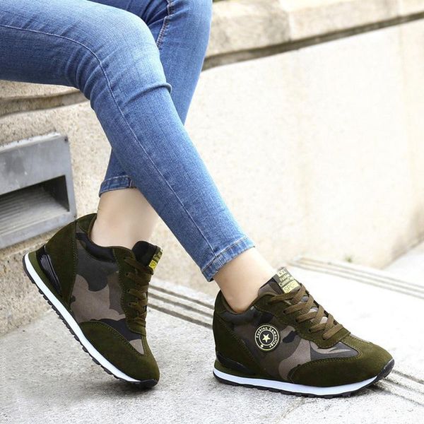 

brand womens platform shoes fashion sneakers increased internal 6cm woman casual camouflage loafers ladies outdoor sellers, Black