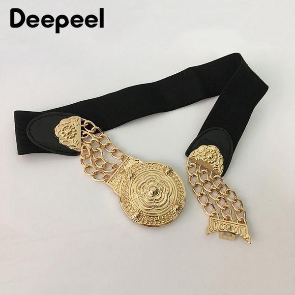 

deepeel 1шт моды металла широкий пояс эластичный cummerbunds цепи цветок waistband украшения талия цепи костюм аксессуары cb052, Black;brown