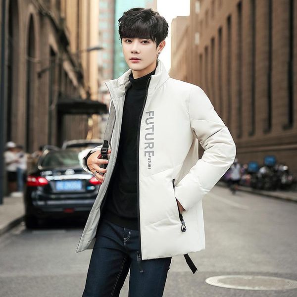 

new 2020 winter warm warm coat collar men's clothing han edition cultivate morality youth men's white duck down jacket, Black