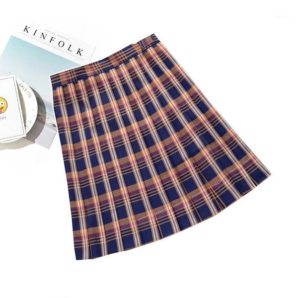 

high waist plaid skirt uniform pleated skirt school uniform knee-length skirts womens1, Black
